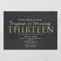 Dunkles Grau & Gold 13. 13 Geburtstagsparty Einlad