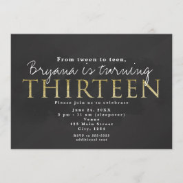 Dunkles Grau & Gold 13. 13 Geburtstagsparty Einlad Einladung