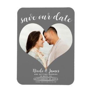 Dunkles Grau Herz Foto Hochzeit Terminankündigung Magnet