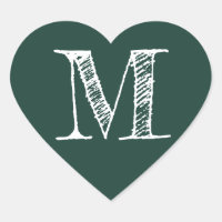 Dunkles grünes Herz Minimalistisches Monogramm Ini
