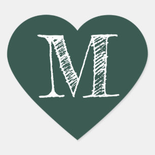 Dunkles grünes Herz Minimalistisches Monogramm Ini Herz-Aufkleber
