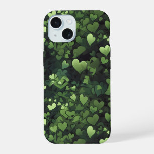 Dunkles Grünes Herz Muster iPhone 15 Hülle