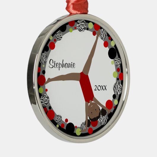 Dunkles HaarGymnast in Rotem, in Schwarzem u. in Silbernes Ornament (Rechts)