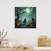 Dunkles Halloween Night Spooky Graveyard Landschaf Poster (Küche)