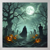 Dunkles Halloween Night Spooky Graveyard Landschaf Poster (Vorne)