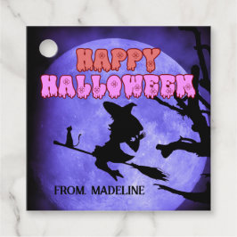 Dunkles Halloween-Party mit niedlicher Katze mit Geschenkanhänger