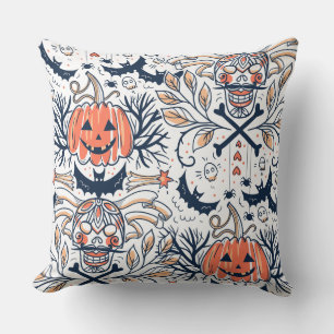 Dunkles Halloween Schädelpumpenmuster Kissen