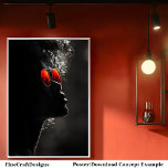 Dunkles Hautprofil, Modernes Foto, B2R Poster<br><div class="desc">🖤 Erleben Sie die kraftvolle Eleganz des afrikanischen Erbes mit diesem dramatischen Profilporträt einer dunkelhäutigen Frau mit einer voluminösen Afro und einer atemberaubenden roten Sonnenbrille. Die kontrastreiche Beleuchtung unterstreicht ihre kühnen Eigenschaften und die lebendige Reflexion in ihren Gläsern. Dieses Kunstwerk eignet sich hervorragend, um jedem Raum eine Touch von modernem...</div>