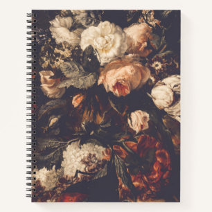 Dunkles Herbst Vintage Blumen Notizbuch Pink Rot 2