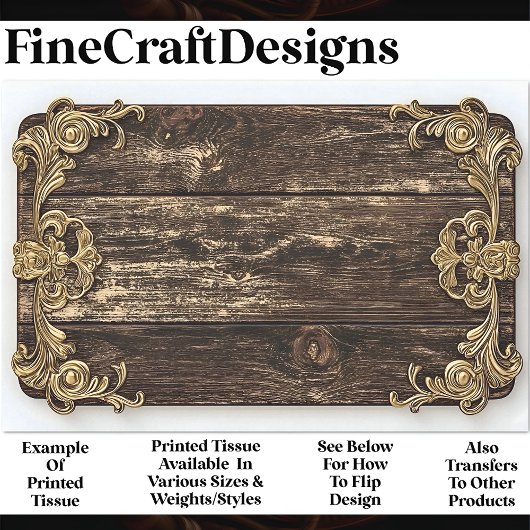 Dunkles Holz, Gold Scroll Verzierung AN4 Decoupage Seidenpapier