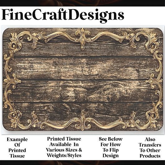 Dunkles Holz, goldbarocke Grenze AN6 Decoupage Seidenpapier