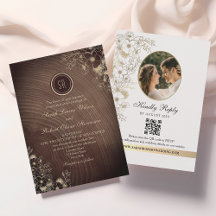Dunkles Holz Monogramm Foto QR Hochzeit