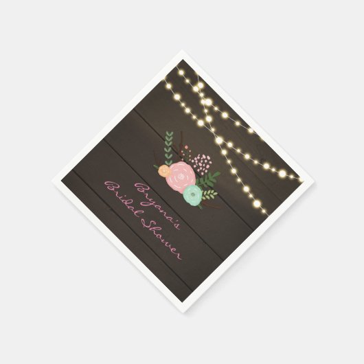 Dunkles Holz & Rustikale Flora & Lights Napkins Serviette (Ecke)