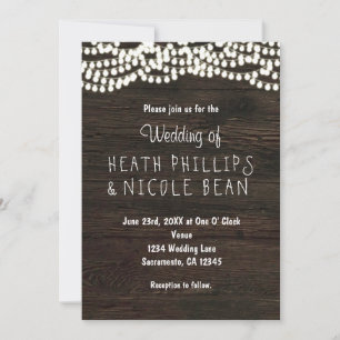 Dunkles Holz rustikale String Lights Hochzeitseinl Einladung