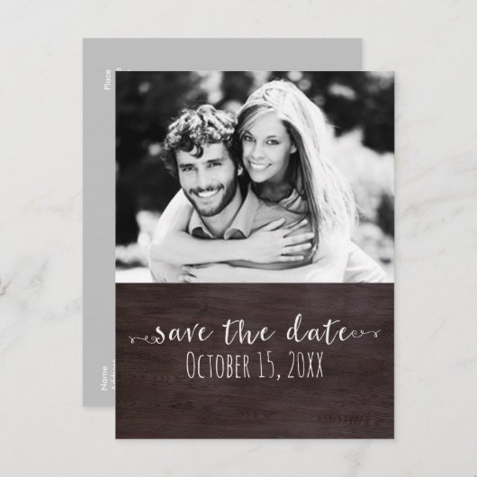 Dunkles Holz SAVE THE DATE rustikales Hochzeitssem Ankündigungspostkarte (Vorne/Hinten)