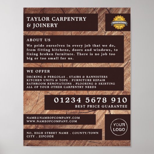 Dunkles Holz, Tischlerei, Tischlerwerbung Poster (Vorne)