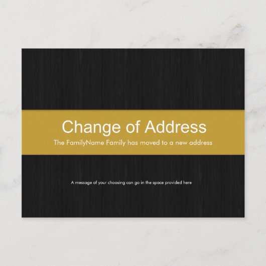 Dunkles Holz und gelbe Adressenänderung Postkarte (Vorderseite)