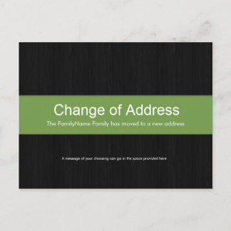 Dunkles Holz und grüner Adressenwechsel Postkarte