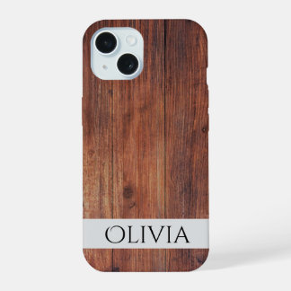 dunkles Holz und modernes Personalisiertes iPhone 15 Hülle