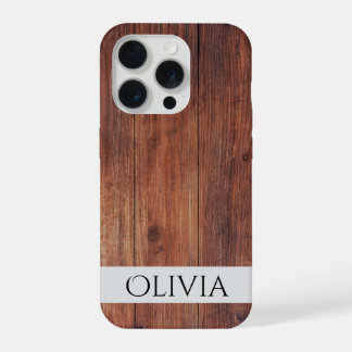 dunkles Holz und modernes Personalisiertes iPhone 15 Pro Hülle