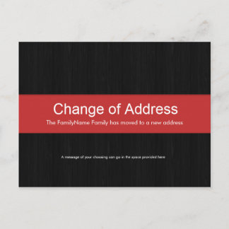 Dunkles Holz und rote Adressenänderung Postkarte