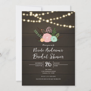 Dunkles Holz und rustikale, florale BRIDAL SHOWER Einladung