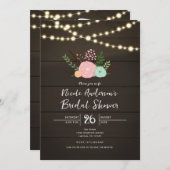 Dunkles Holz und rustikale, florale BRIDAL SHOWER Einladung (Vorne/Hinten)