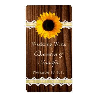 Dunkles Holz und Sonnenblumen Mini Weinetiketten