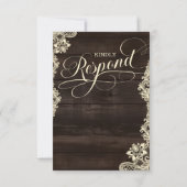 Dunkles Holz und Spitze Rustikale Hochzeitsantwort RSVP Karte (Rückseite)