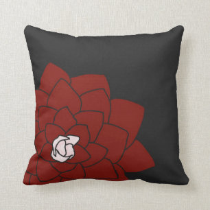 Dunkles Holzkohlethrow-Kissen mit roter Blume Kissen