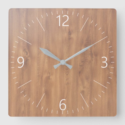 Dunkles Holzmuster Quadratische Wanduhr (Vorderseite)