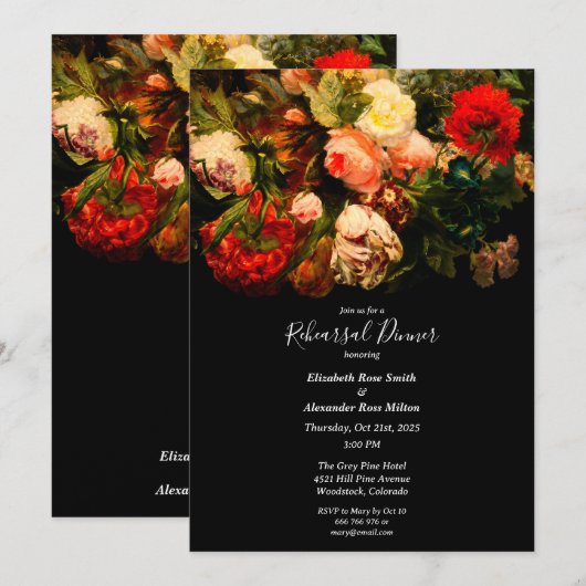 Dunkles hübsches, elegantes Probe Einladung (Vorne/Hinten)