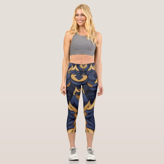 Dunkles Indigo: Eine auffällige Hintergrundoption Capri Leggings (Vorderseite)