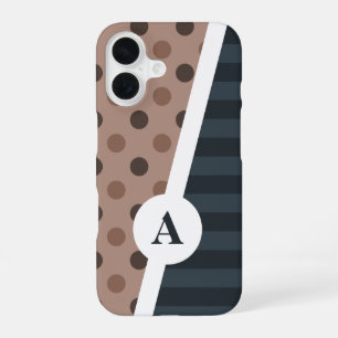 Dunkles Kakao-Polka-Punkt- und Streifenmuster iPhone 16 Hülle