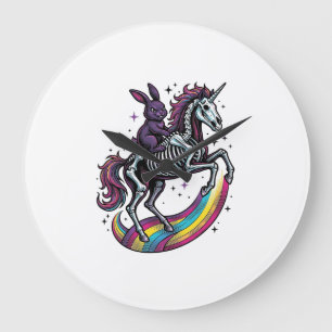 Dunkles Kaninchen Reitet Skelett Einhorn Vintage G Große Wanduhr