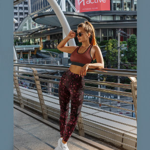 Dunkles Kirschrot mit einem Rosen-Allover-Druck  Leggings