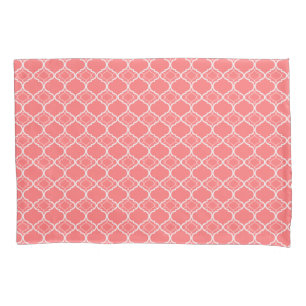 Dunkles korallenrotes rosa Quatrefoil Kissenbezug