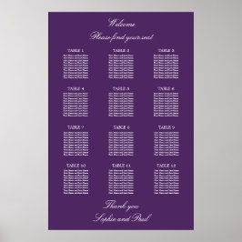 Dunkles Lila 12-Tisch-Hochzeitsdiagramm-Poster Poster