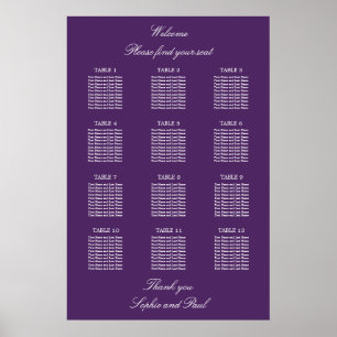 Dunkles Lila 12-Tisch-Hochzeitsdiagramm-Poster Poster