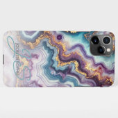 Dunkles Lila Aquamarines blaues Gold-Marmor Kunstm iPhone Hülle (Rückseite (Horizontal))