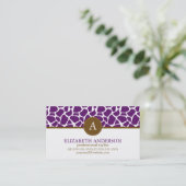 Dunkles Lila Giraffe-Muster Monogramm Visitenkarte (Stehend Vorderseite)