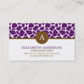 Dunkles Lila Giraffe-Muster Monogramm Visitenkarte (Vorderseite)