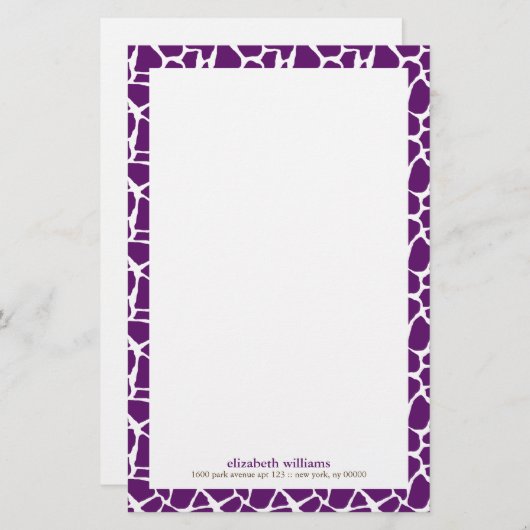 Dunkles lila Giraffen-Muster Briefpapier (Vorne/Hinten)