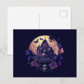 Dunkles Lila gotisches Spuk Haus Feiertagspostkarte (Vorne/Hinten)