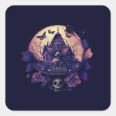 Dunkles Lila gotisches Spuk Haus Quadratischer Aufkleber (Vorderseite)