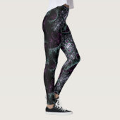 Dunkles lila grünes Boho gewundenes BlumenFraktal Leggings (Rechts)