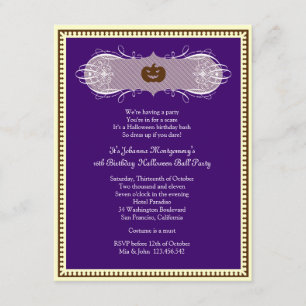 Dunkles lila Halloween-Ball-Kostüm-Party lädt ein Einladung