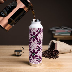 Dunkles Lila-Rosenmuster — Elegante Pflaumenflora Trinkflasche