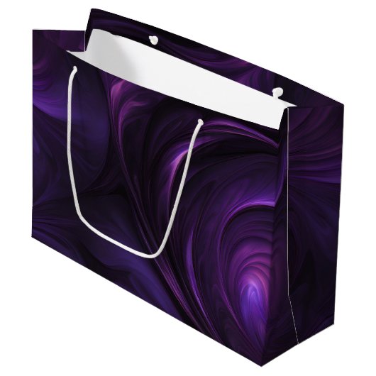 Dunkles Lila Swirbeldesign Große Geschenktüte (Vorderseite Schrägansicht)