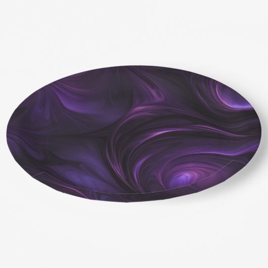 Dunkles Lila Swirbeldesign Pappteller (Schrägansicht)